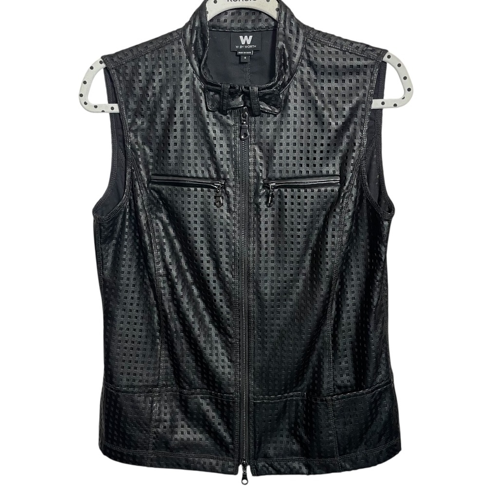 W by Worth Faux Leather Zip black Vest